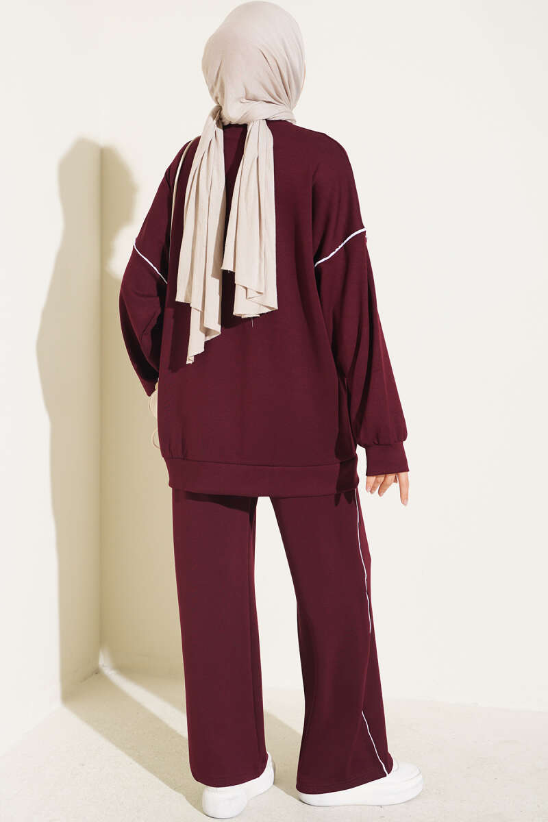 Basic Two-Piece Set with Piping - Burgundy