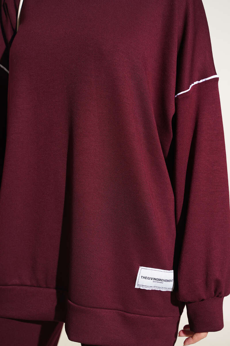 Basic Two-Piece Set with Piping - Burgundy