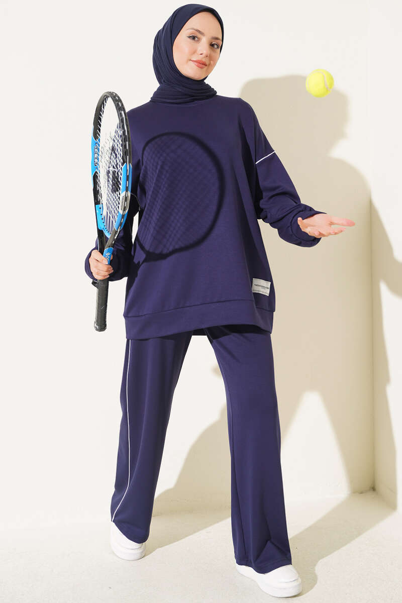 Basic Two-Piece Set with Piping - Navy