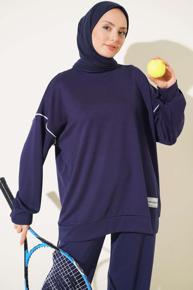 Basic Two-Piece Set with Piping - Navy