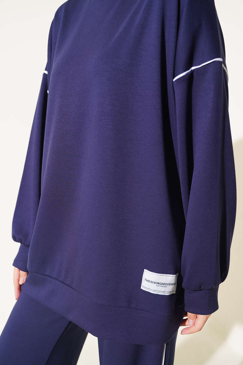 Basic Two-Piece Set with Piping - Navy