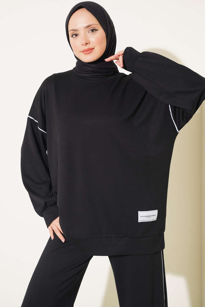 Basic Two-Piece Set with Piping - Black