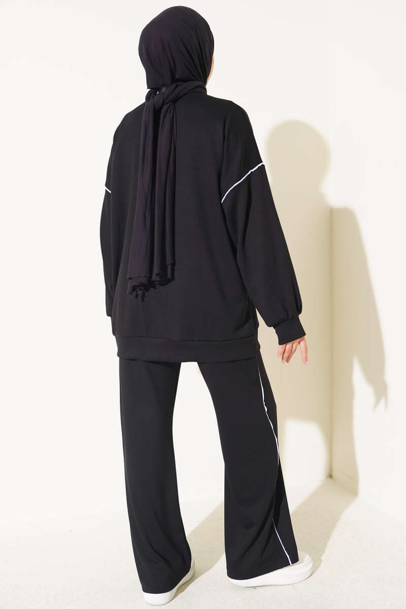 Basic Two-Piece Set with Piping - Black