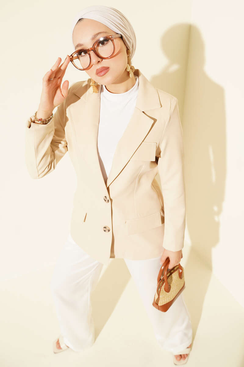 Basic Jacket with Pockets - Beige