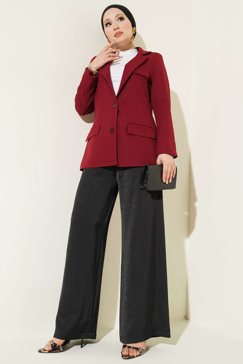 Basic Jacket with Pockets - Burgundy