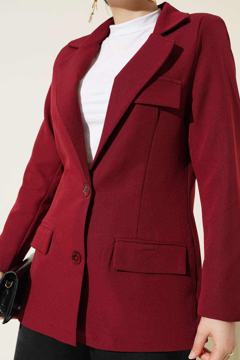 Basic Jacket with Pockets - Burgundy