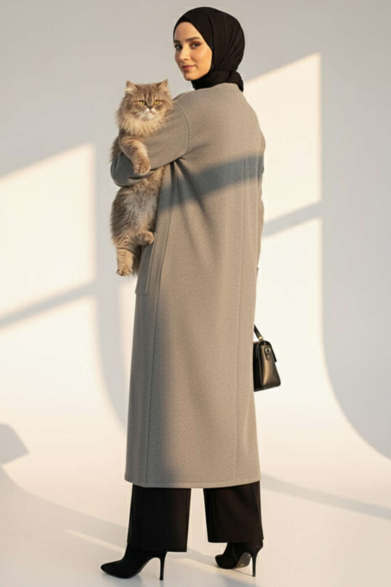 Basic Long Knit Cardigan with Two Pockets - Grey