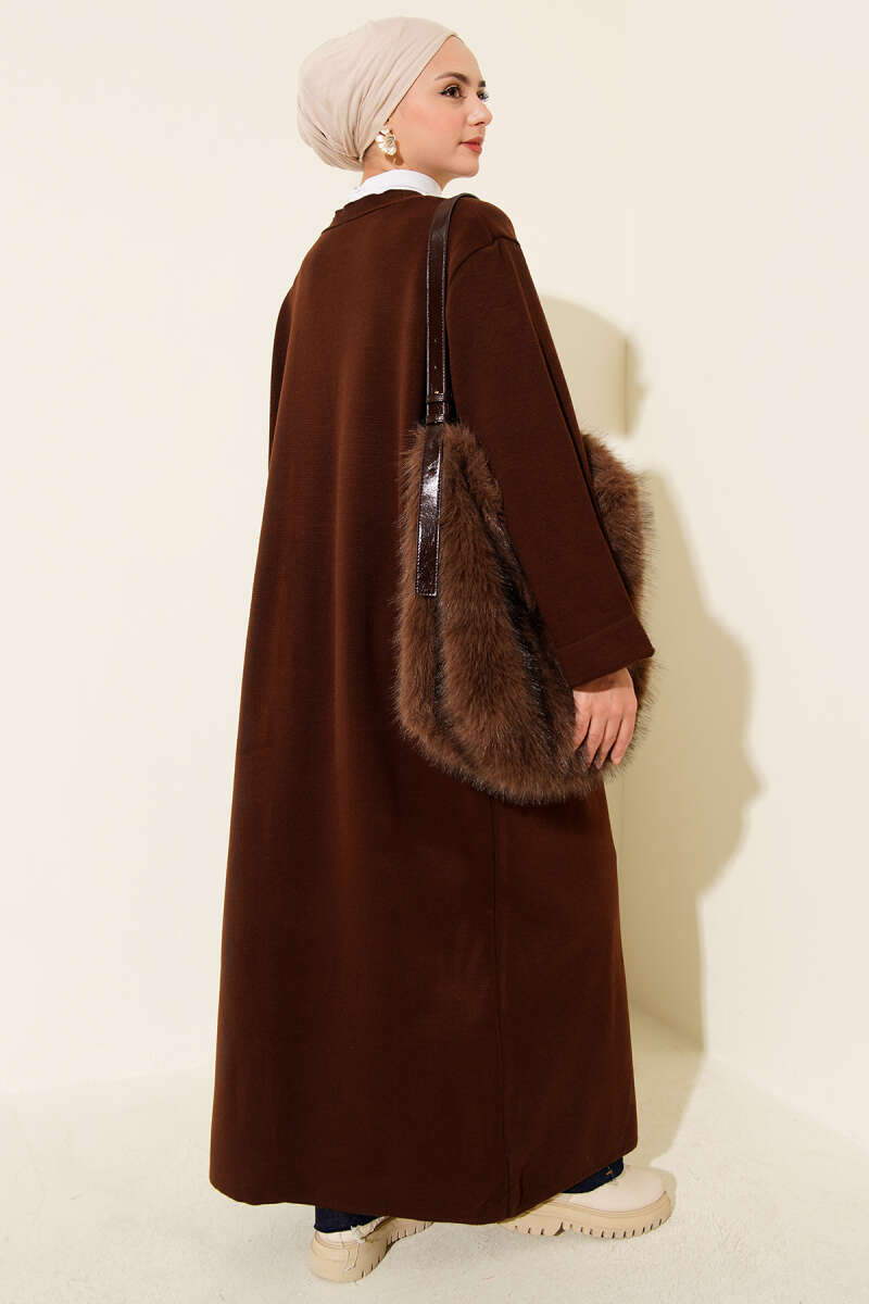 Basic Long Knit Cardigan with Two Pockets - Brown