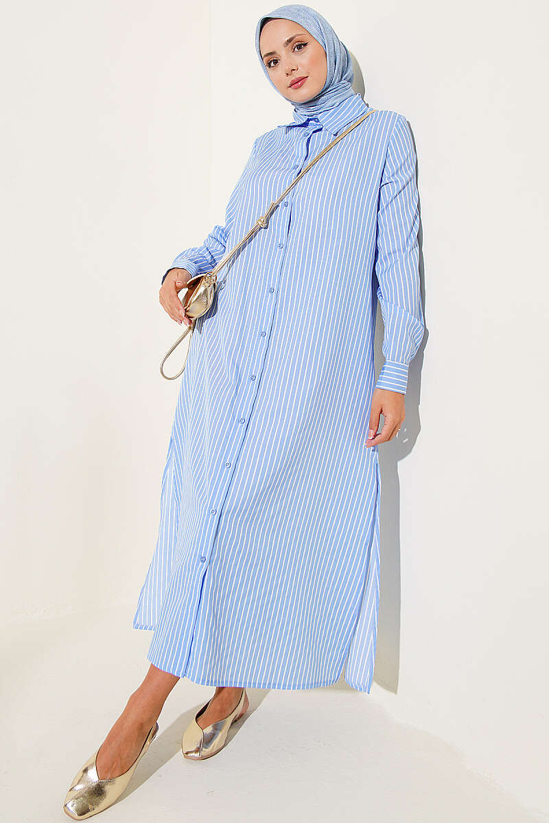 Basic Long Striped Tunic - Ice Blue