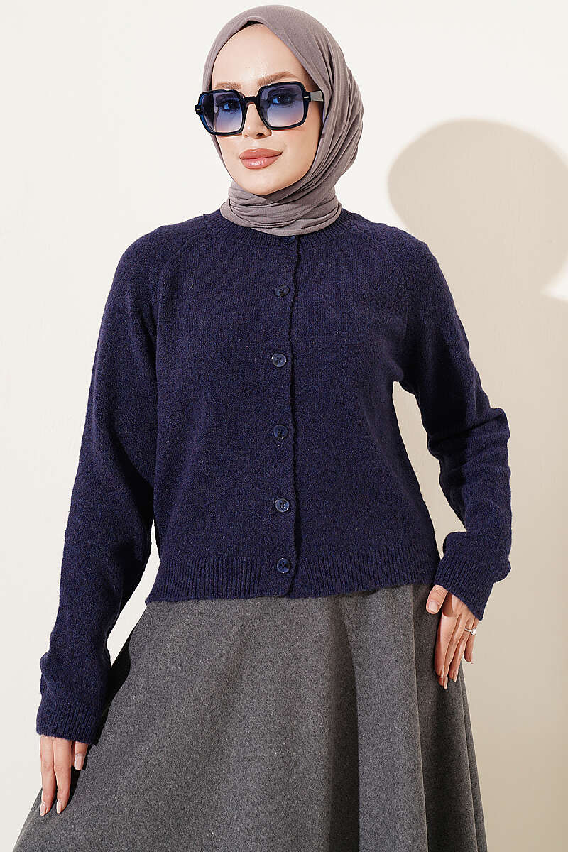 Basic Button Knit Cardigan - Navy