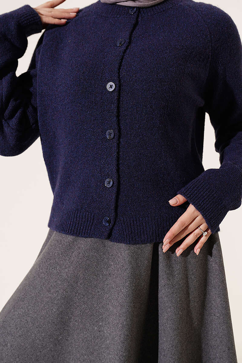 Basic Button Knit Cardigan - Navy