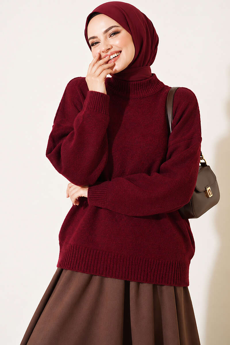Basic Drop-Sleeve Knit Tunic - Burgundy
