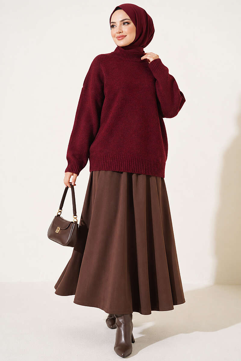 Basic Drop-Sleeve Knit Tunic - Burgundy