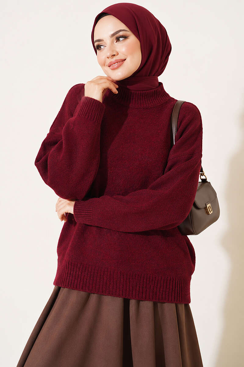 Basic Drop-Sleeve Knit Tunic - Burgundy