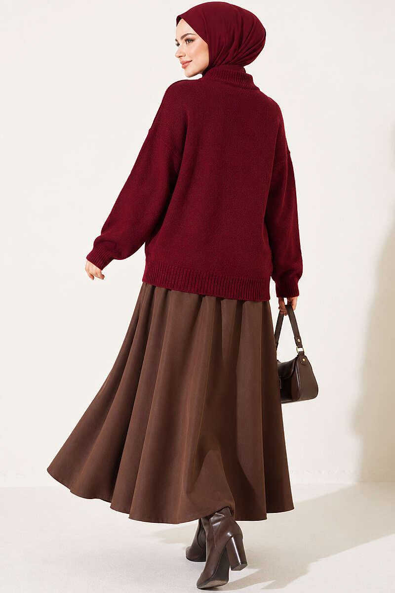 Basic Drop-Sleeve Knit Tunic - Burgundy