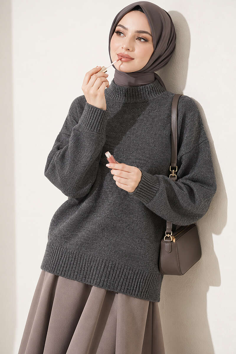 Basic Drop-Sleeve Knit Tunic - Smoke Grey