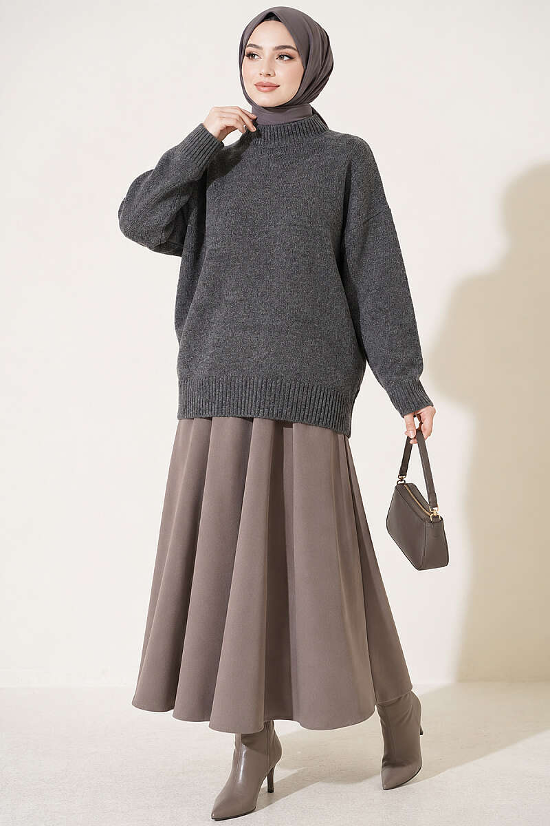Basic Drop-Sleeve Knit Tunic - Smoke Grey