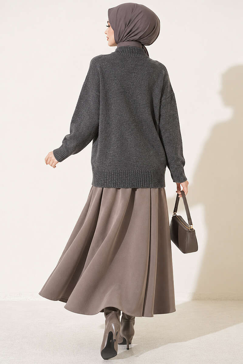 Basic Drop-Sleeve Knit Tunic - Smoke Grey
