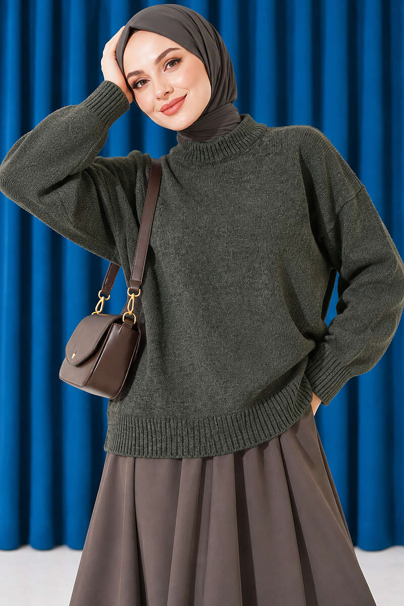 Basic Drop-Sleeve Knit Tunic - Khaki