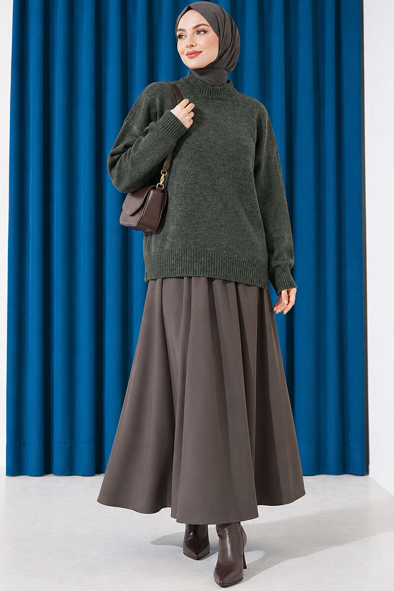 Basic Drop-Sleeve Knit Tunic - Khaki