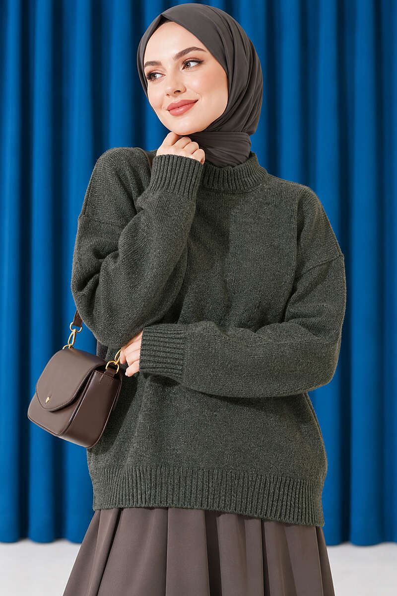Basic Drop-Sleeve Knit Tunic - Khaki