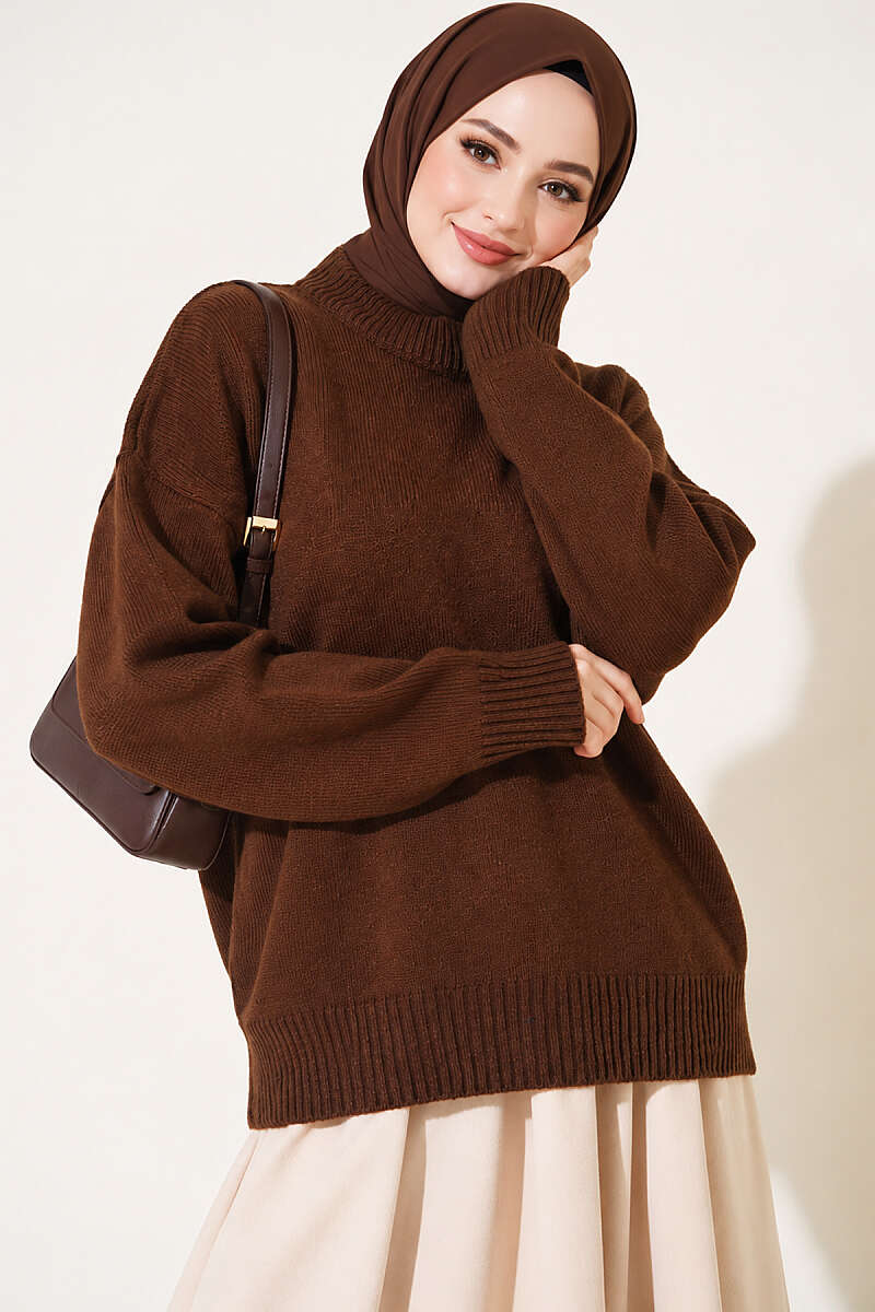 Basic Drop-Sleeve Knit Tunic - Brown