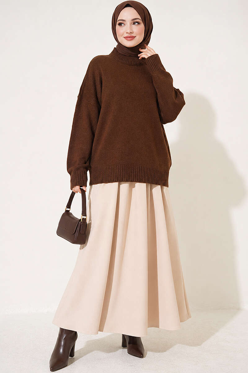 Basic Drop-Sleeve Knit Tunic - Brown