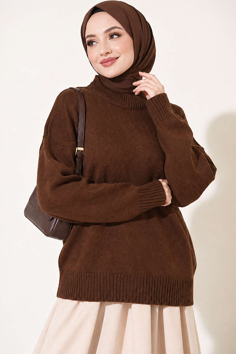 Basic Drop-Sleeve Knit Tunic - Brown