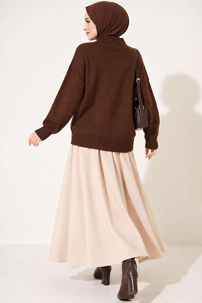 Basic Drop-Sleeve Knit Tunic - Brown
