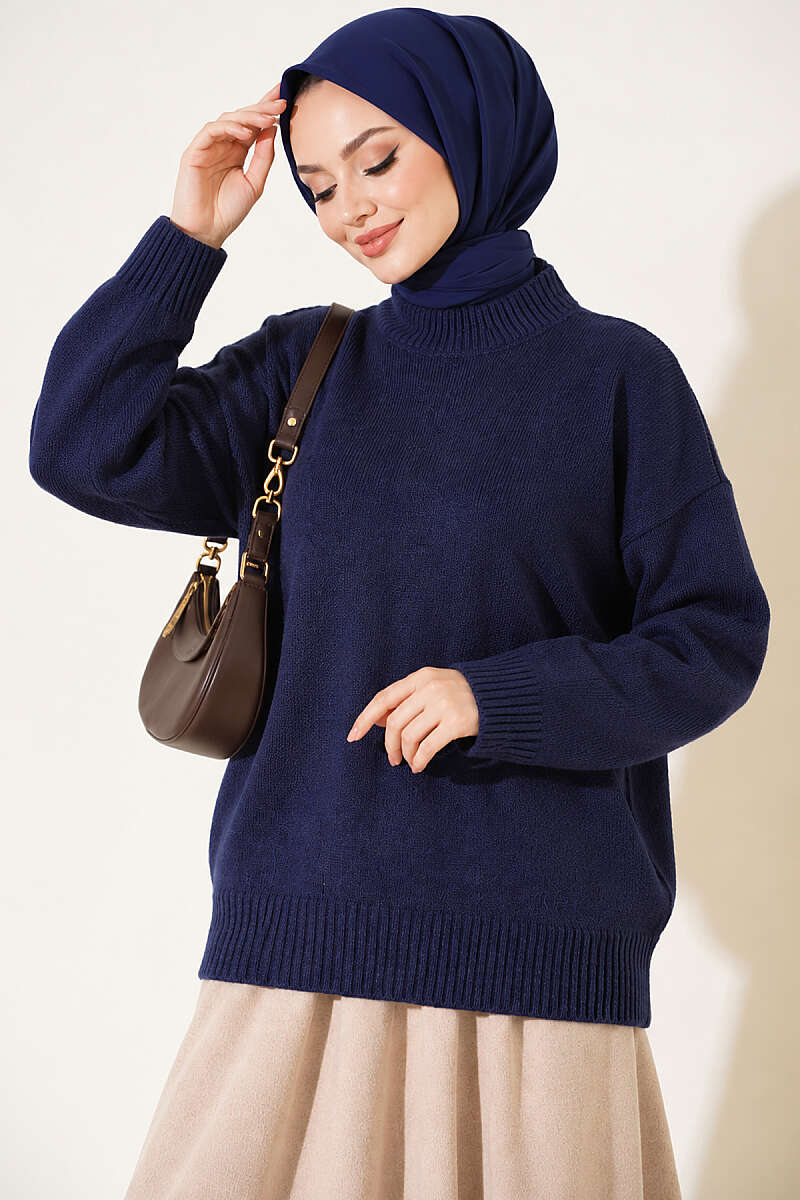 Basic Drop-Sleeve Knit Tunic - Navy