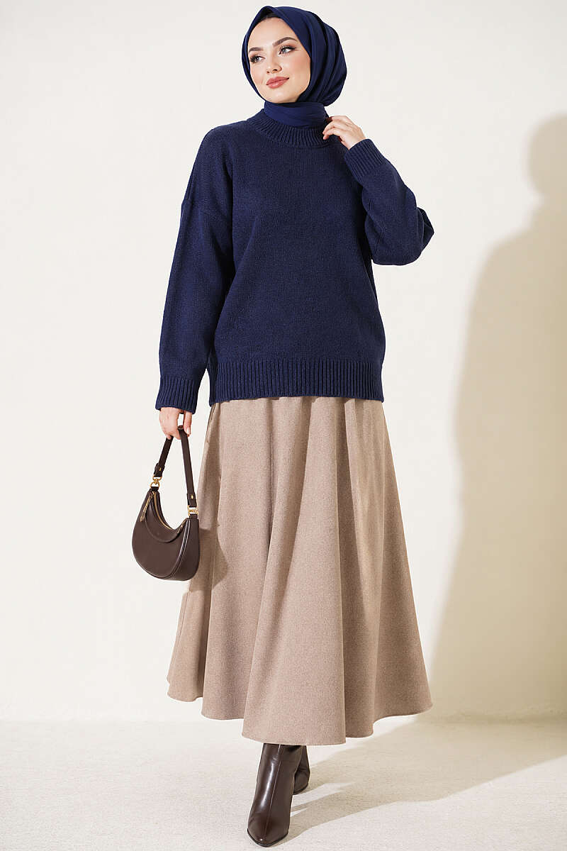 Basic Drop-Sleeve Knit Tunic - Navy