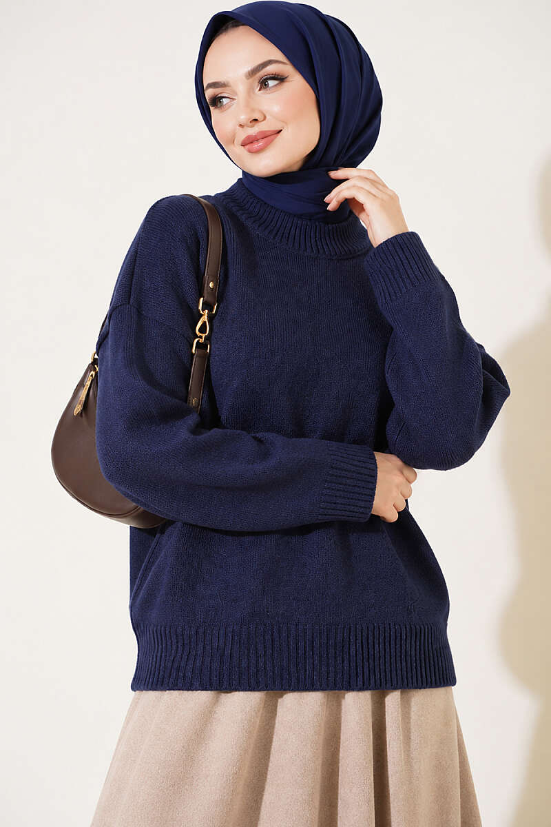 Basic Drop-Sleeve Knit Tunic - Navy