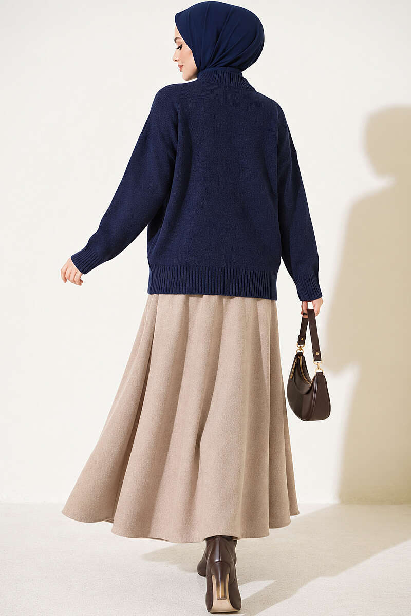 Basic Drop-Sleeve Knit Tunic - Navy