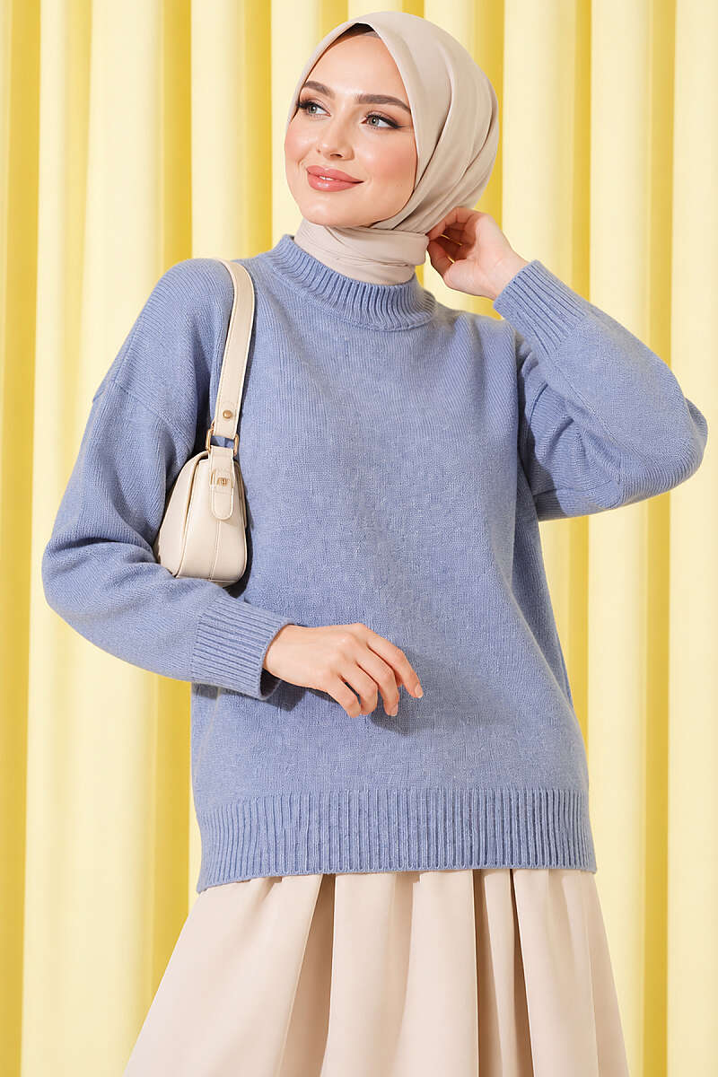 Basic Drop-Sleeve Knit Tunic - Blue