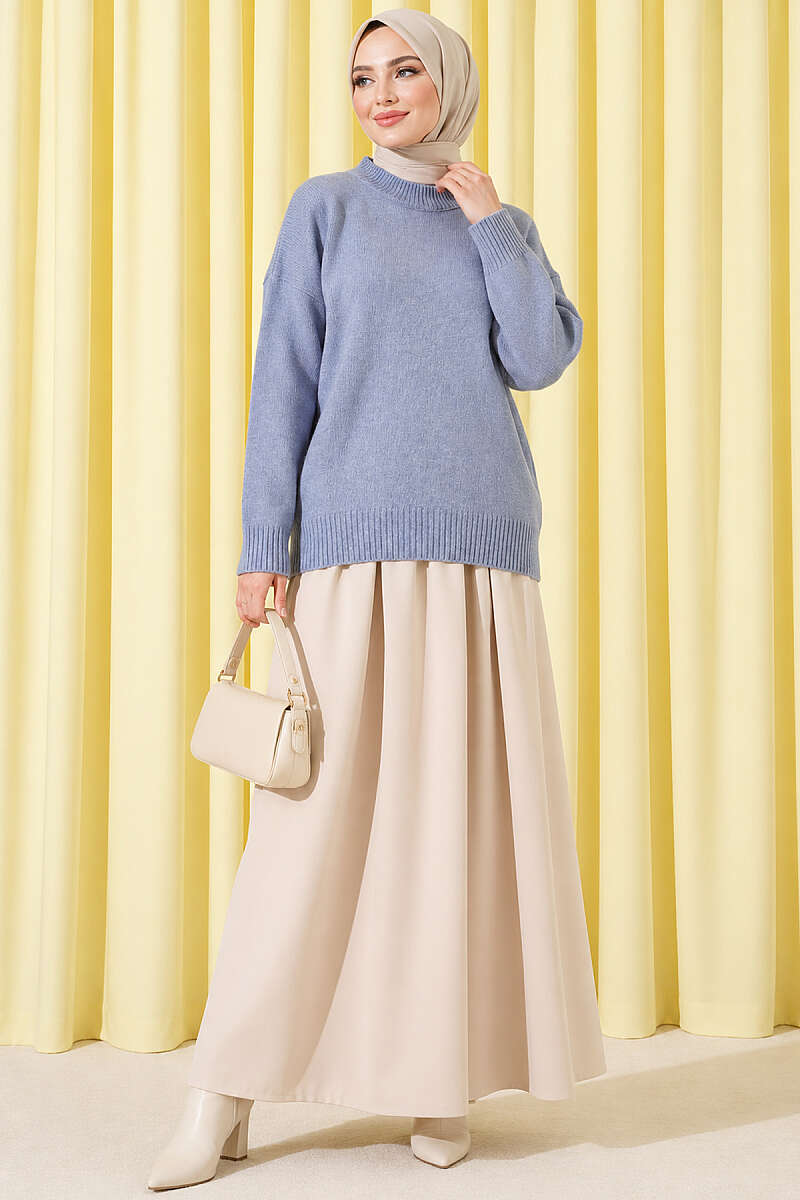 Basic Drop-Sleeve Knit Tunic - Blue