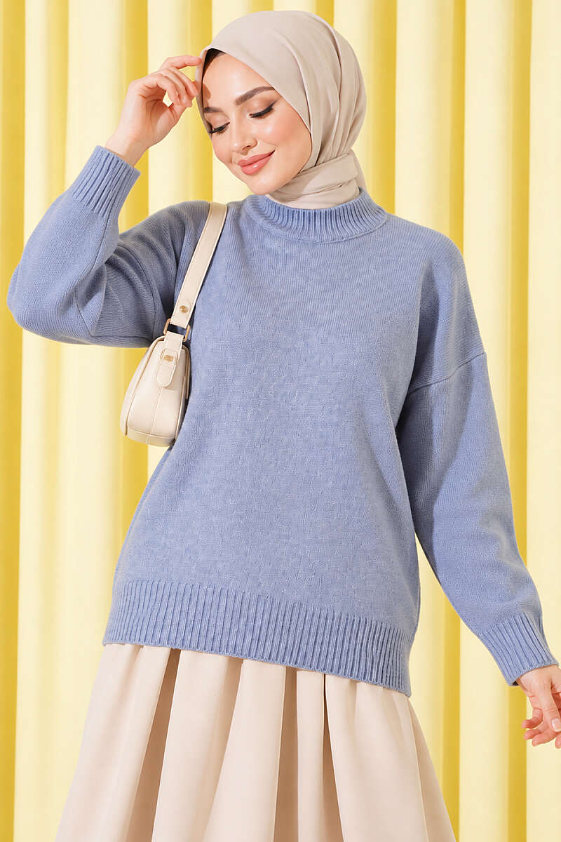Basic Drop-Sleeve Knit Tunic - Blue