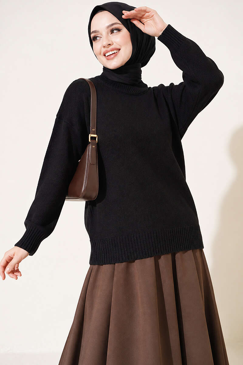 Basic Drop-Sleeve Knit Tunic - Black