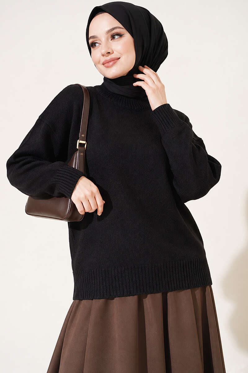 Basic Drop-Sleeve Knit Tunic - Black