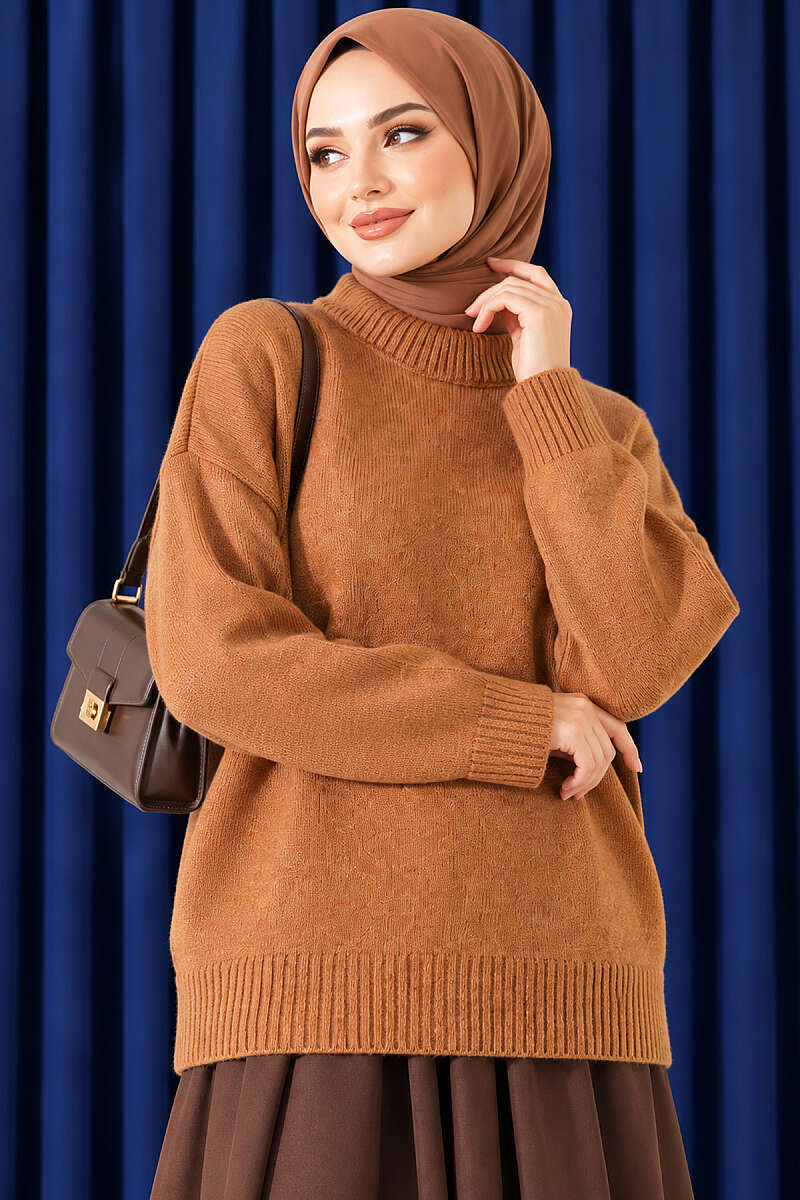 Basic Drop-Sleeve Knit Tunic - Tan