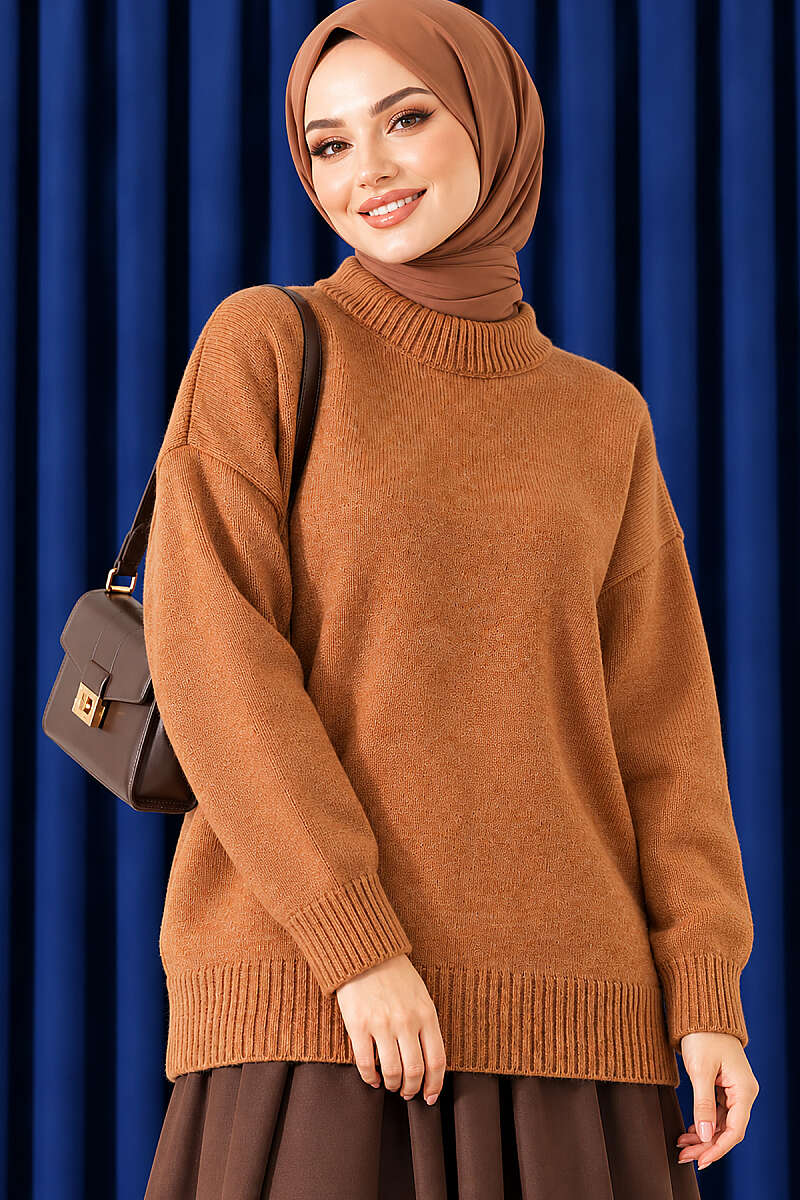 Basic Drop-Sleeve Knit Tunic - Tan