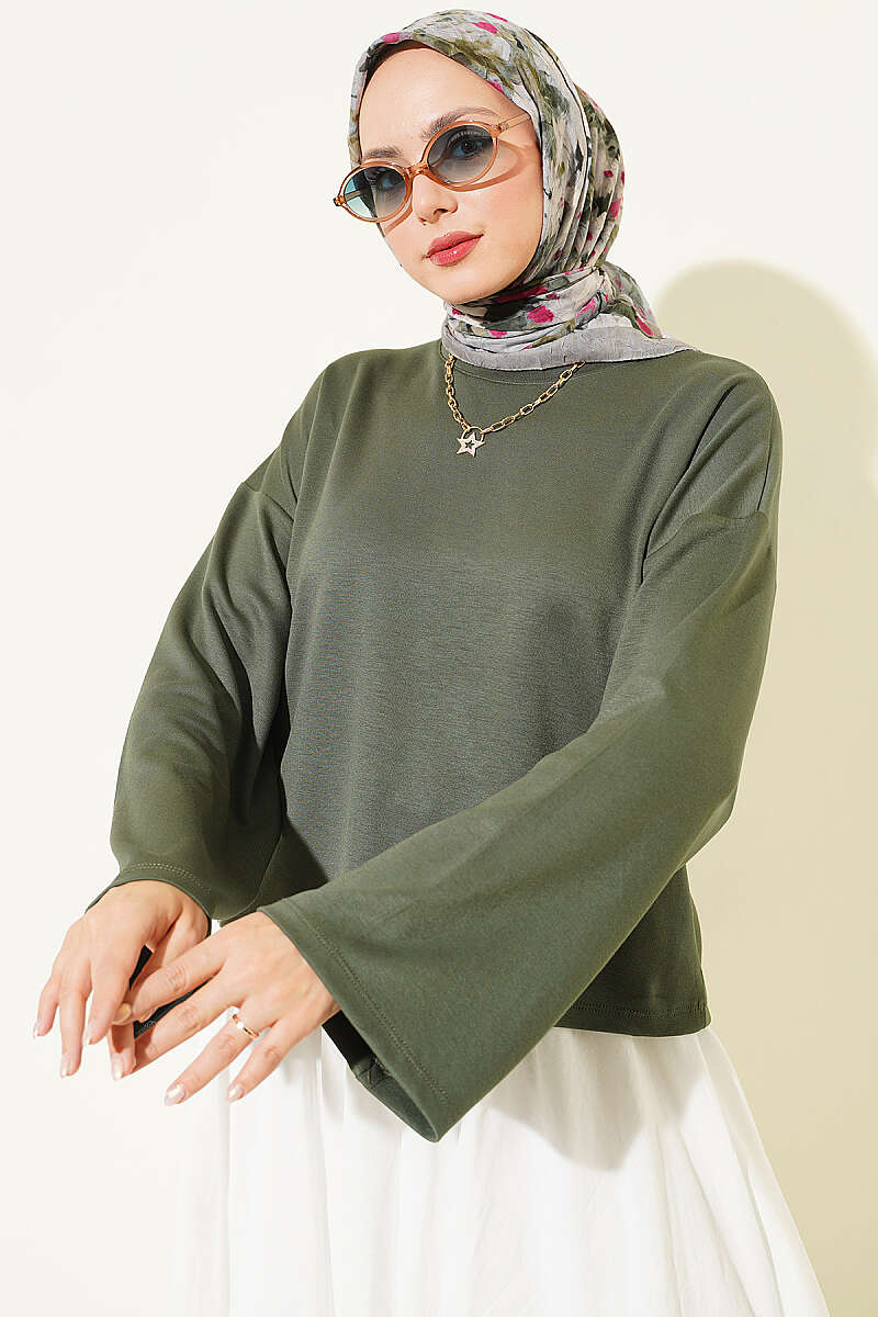 Basic Wide-Sleeve Blouse - Khaki