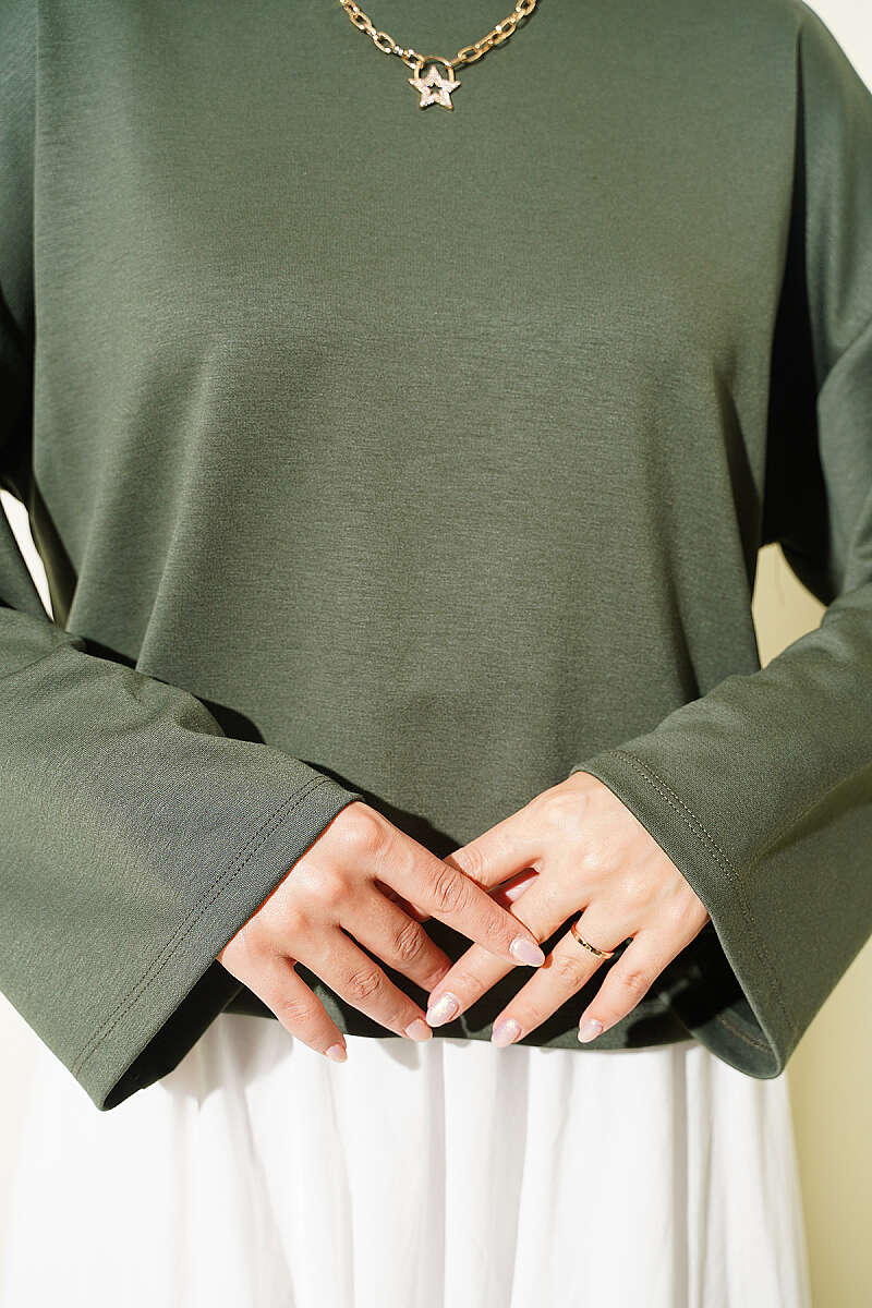 Basic Wide-Sleeve Blouse - Khaki