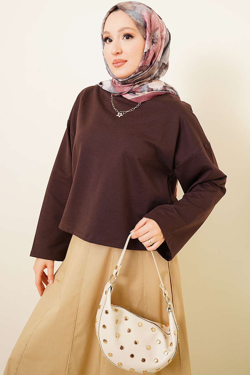 Basic Wide-Sleeve Blouse - Brown