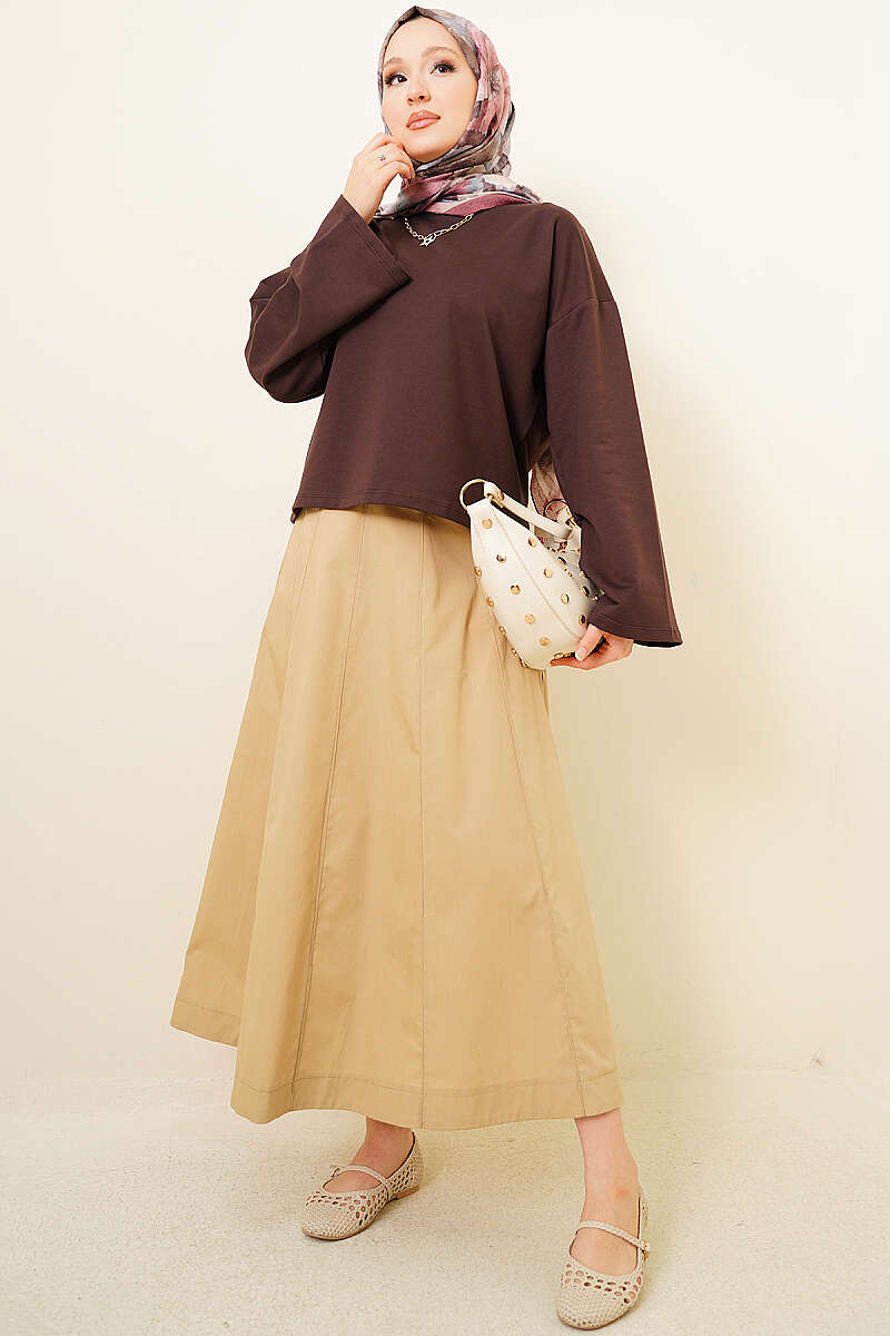 Basic Wide-Sleeve Blouse - Brown