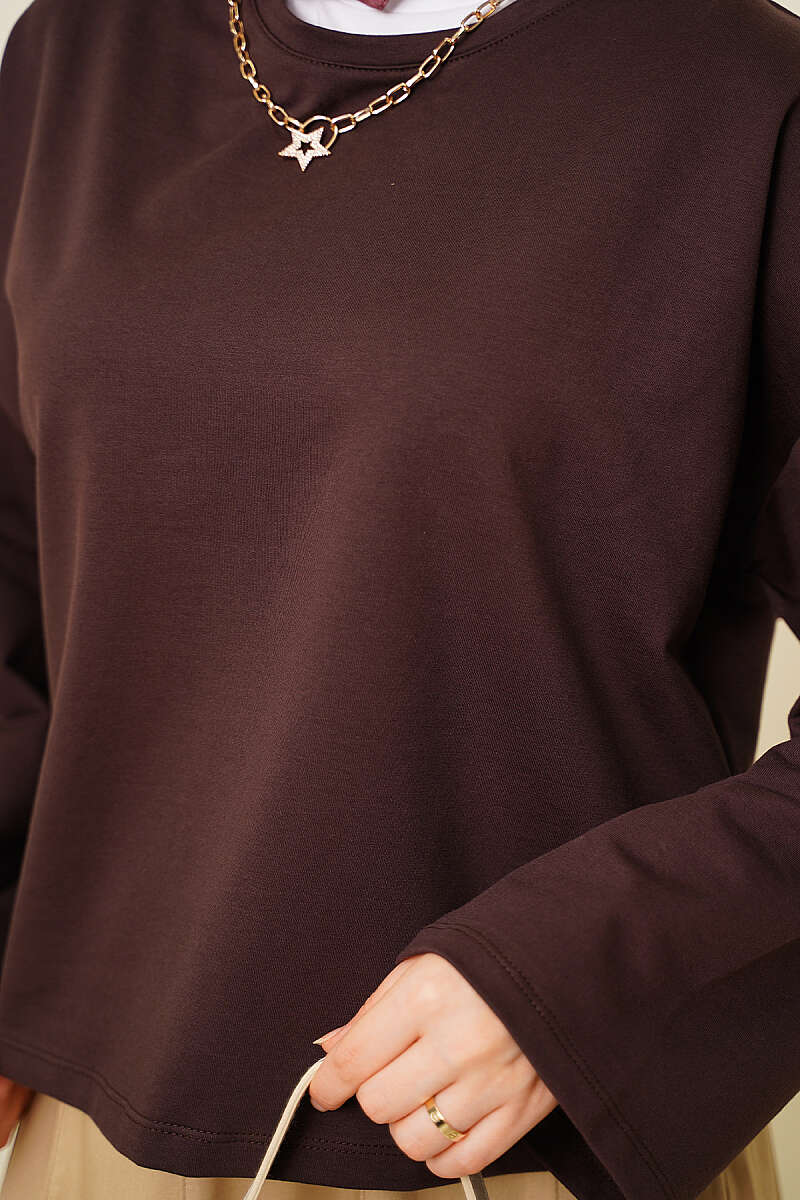 Basic Wide-Sleeve Blouse - Brown