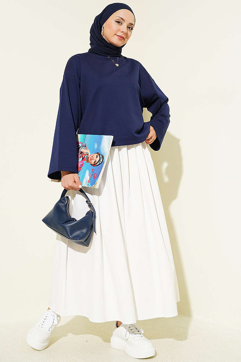 Basic Wide-Sleeve Blouse - Navy