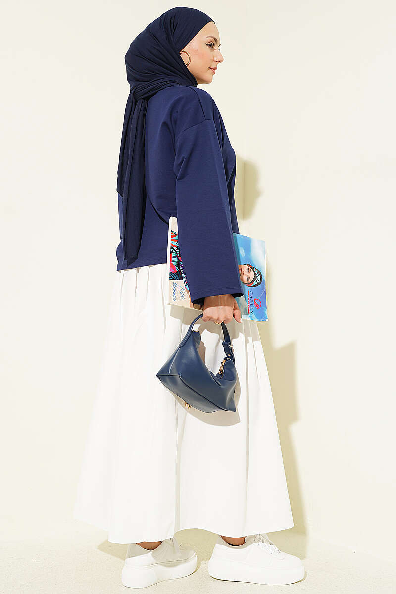 Basic Wide-Sleeve Blouse - Navy