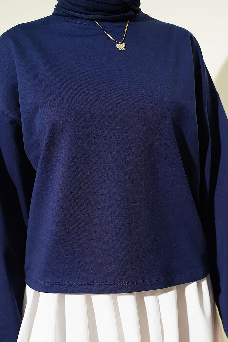Basic Wide-Sleeve Blouse - Navy