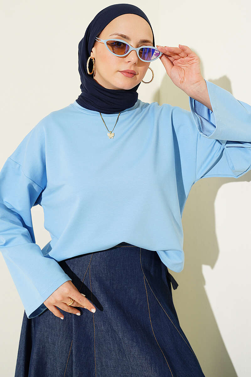 Basic Wide-Sleeve Blouse - Blue