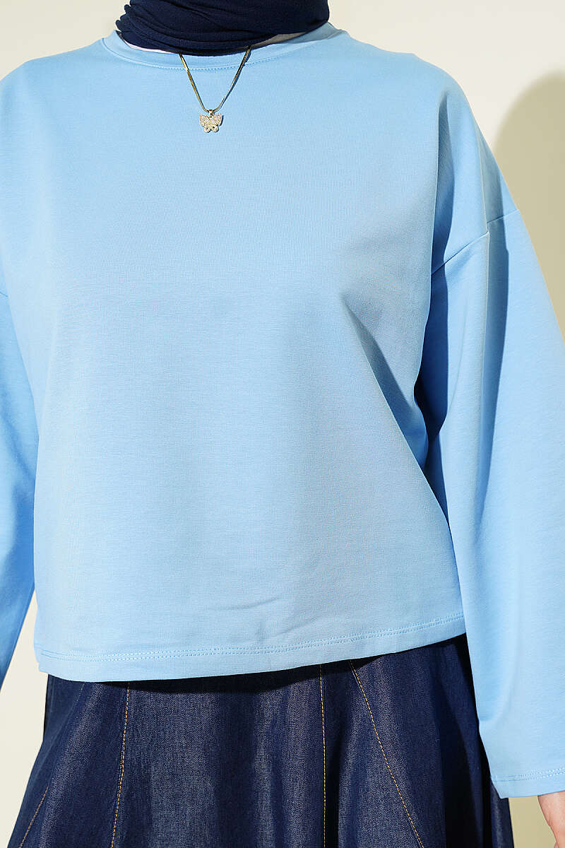 Basic Wide-Sleeve Blouse - Blue
